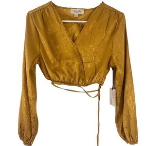 NO FRILLS LA satin surplice tie around waist women’s crop top Size Small